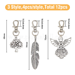 12Pcs 3 Style Tibetan Style Alloy Keychain&nbsp;HJEW-HY0001-03