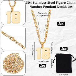 1Pc 304 Stainless Steel Figaro Chain Number Pendant Necklaces&nbsp;NJEW-BBC0001-28B-G