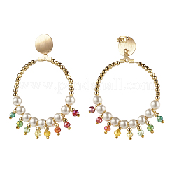 Round Shell Pearl Beads & Glass Beads Big Ring Dangle Stud Earrings&nbsp;EJEW-TA00013