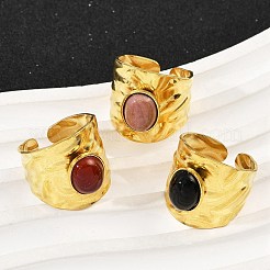 316 Stainless Steel with Natural Mixed Gemstone Cuff Rings&nbsp;RJEW-Z098-01G-16
