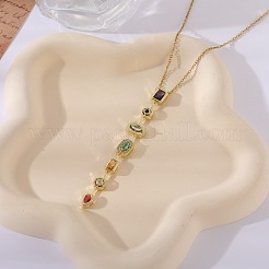 304 Stainless Steel Pave Cubic Zirconia Rectangle Oval Drop Pendant Long Tassel Necklaces&nbsp;FS-WGDB594-01