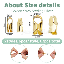 12Pcs 2 Styles S925 Sterling Silver Cord End&nbsp;STER-HS0001-32A