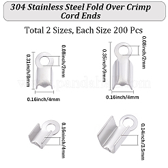400Pcs 2 Styles 304 Stainless Steel Fold Over Crimp Cord Ends&nbsp;STAS-BBC0010-28