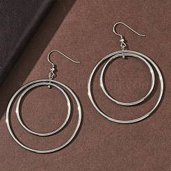 Electroplated 304 Stainless Steel Flat Round Dangle Earrings&nbsp;EJEW-Z129-09P