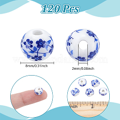 120Pcs Floral Printed Porcelain Beads&nbsp;PORC-UN0001-05C