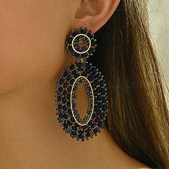 201 Stainless Steel Bohemian Oval Vintage Long Stud Earrings&nbsp;HB4853-2