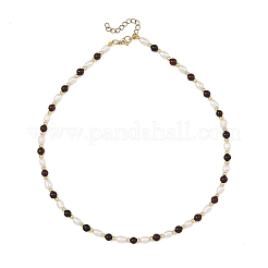 Natural Cultured Freshwater Pearl Rice and Natural Blood Amber Round Beaded Necklaces for Women&nbsp;NJEW-JN06427