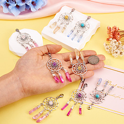 8Pcs 4 Colors Alloy Woven Net/Web with Gemstone Pendants Decorations&nbsp;HJEW-TA0001-30