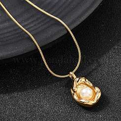 304 Stainless Steel with Acrylic Pearl Oval Pendant Necklaces&nbsp;NJEW-G184-05G