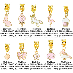 50Pcs 10 Styles Alloy Pink Enamel European Dangle Charms&nbsp;ENAM-CJ0005-49