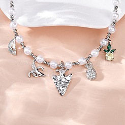 Brass Micro Pave Clear Cubic Zirconia Beaded Necklaces&nbsp;NJEW-Z059-05P
