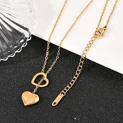 304 Stainless Steel Heart Pendant Lariat Necklaces for Women&nbsp;NJEW-A064-05G