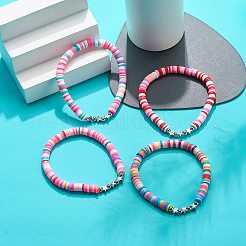 4Pcs 4 Color Handmade Polymer Clay Disc Surfer Bracelets Set&nbsp;BJEW-JB08799