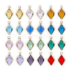 24Pcs 12 Colors Brass and Rare Earth Rhombus Glass Pendants&nbsp;KK-PH0013-32