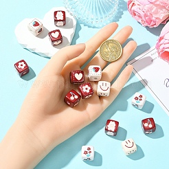14Pcs 7 Styles Opaque Printed Acrylic Beads&nbsp;MACR-YW0004-13