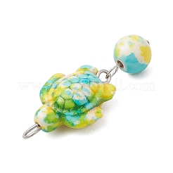 6Pcs 6 Colors Dyed Synthetic Turquoise Turtle Round Pendants&nbsp;PALLOY-JF04126