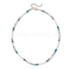 Natural Aquamarine & Sodalite & Green Aventurine Round Cube and Natural Pearl Rice Beaded Necklaces&nbsp;NJEW-JN05868-01