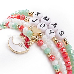 4Pcs 4 Style Glass Stretch Bracelets Set with Word Xmas Joy Acrylic Beads&nbsp;BJEW-TA00126