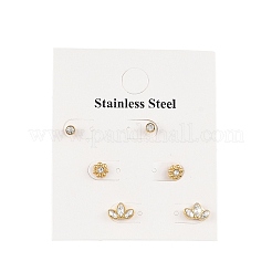 3 Pairs Valentine's Day 304 Stainless Steel & Crystal Rhinestone Stud Earrings for Women&nbsp;EJEW-G470-01G