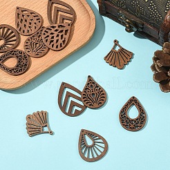 12Pcs 6 Styles Walnut Wood Laser Cut Pendants&nbsp;WOOD-YW0001-61