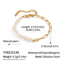 Natural Freshwater Pearl Beaded and 304 Stainless Steel Paperclip Chain Bracelets for Women&nbsp;IH6413-2