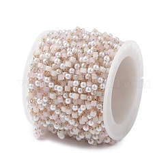 Cube & Round Glass & ABS Imitation Pearl Beaded Chains&nbsp;CHS-P016-43G-07