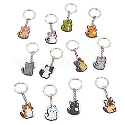 12 Pcs 12 Colors Cat Shape PVC Pendant Keychains&nbsp;KEYC-TA0001-57