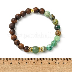 Natural African Padauk Wood & Green Line Jasper Beaded Stretch Bracelets for Women&nbsp;BJEW-JB14100-02