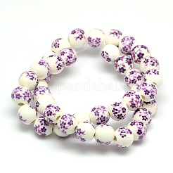 Handmade Flower Printed Porcelain Ceramic Beads Strands&nbsp;PORC-M007-10mm-11