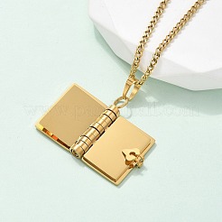 304 Stainless Steel Book Pendant Necklaces for Women&nbsp;NJEW-U037-01A-G