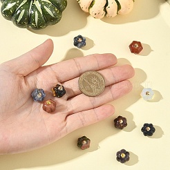 10Pcs Natural & Synthetic Mixed Gemstone Pumpkin Charms with Golden Tone Brass Bails&nbsp;G-YW0002-45