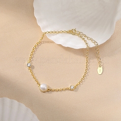 Natural Freshwater Pearls and Cubic Zirconia Link Bracelets&nbsp;BJEW-D343-01G