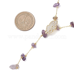Natural Amethyst Chip Handmade Link Chain Necklaces&nbsp;NJEW-JN05811-01