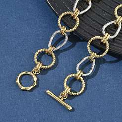 Two Tone Brass Twisted Ring Link Chain Necklaces&nbsp;KK-C251-34GP