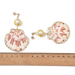 Electroplate Natural Sea Shell Dangle Earrings&nbsp;EJEW-JE07373