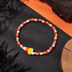 Halloween Candy Corn Acrylic & Glass Seed Beaded Stretch Bracelets Women&nbsp;BJEW-JB10525-03