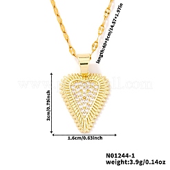 Vintage Brass Micro Pave Clear Cubic Zirconia Heart Pendant Necklaces for Women&nbsp;TJ4631-1