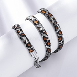 304 Stainless Steel Leopard Print Flat Snake Chain Necklaces for Women&nbsp;NJEW-A044-02B-P