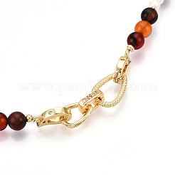 Natural Pearl & Agate & Crystal Round Beaded Necklaces&nbsp;NJEW-N056-01G