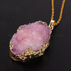 Vogue Design Brass Natural Druzy Agate Pendant Necklaces&nbsp;NJEW-JN01138