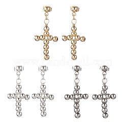 3 Pairs 3 Colors Brass Beaded Cross Dangle Stud Earrings&nbsp;EJEW-JE06479