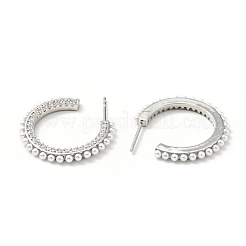 Clear Cubic Zirconia C-Shaped Stud Earrings with Acrylic Pearl&nbsp;EJEW-G295-06P
