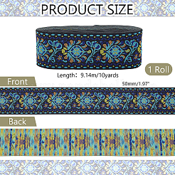 Ethnic Style Polyester Jacquard Flower Ribbon&nbsp;SRIB-WH0026-18