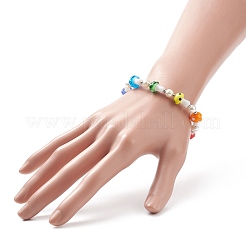 Lampwork Mushroom & Glass Pearl Beaded Bracelet with 304 Stainless Steel Toggle Clasps for Women&nbsp;BJEW-TA00205