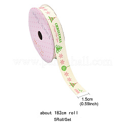 5 Rolls 5 Patterns Single Face Printed Cotton Satin Ribbons&nbsp;OCOR-YW0001-04