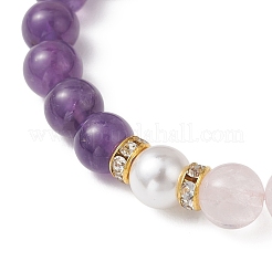 Natural Rose Quartz & Amethyst Beads Stretch Bracelets for Women&nbsp;BJEW-JB13193-01