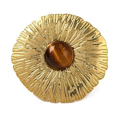 Round Natural Tiger Eye Finger Rings&nbsp;RJEW-Q822-32G-01