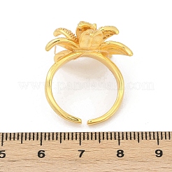 Brass Micro Pave Cubic Zirconia Flower Cuff Rings for Women&nbsp;RJEW-B125-01G