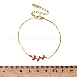 304 Stainless Steel Rhinestone Leaf Link Bracelets&nbsp;SA-CBA5F76-03G-01