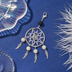 Woven Web/Net with Feather Glass Seed Beads Pendant Decorations&nbsp;HJEW-MZ00074-02